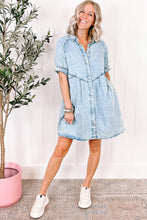 Load image into Gallery viewer, Mineral Wash Ruffled Denim Dress
