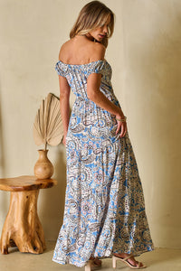 Paisley Print Off Shoulder Maxi Dress