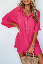 Load image into Gallery viewer, Bright Pink Half Button Collared Loose Romper
