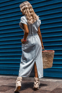 Slit Back Denim Dress