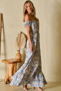 Paisley Print Off Shoulder Maxi Dress