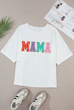 Load image into Gallery viewer, White MAMA Chenille Patched Crew Neck T Shirt
