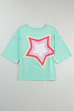 Load image into Gallery viewer, Moonlight Jade Colorblock Star Patched Half Sleeve Oversized Tee
