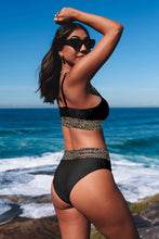 Load image into Gallery viewer, Black Rose Leopard Mesh Trim 2pcs Bikini Swimsuit
