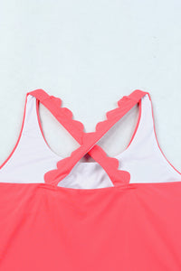 Pink Scalloped Criss Cross High Waist Bikini