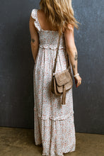 Load image into Gallery viewer, White Lace Frilly Straps Shirred Floral Maxi Dress
