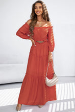Load image into Gallery viewer, Orange Off Shoulder Balloon Sleeve Cutout Ruffled Maxi Dress
