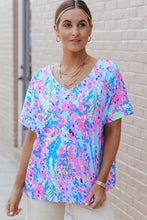 Load image into Gallery viewer, Sky Blue Loose Painted Floral Tee
