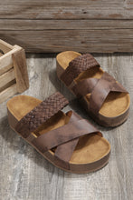 Load image into Gallery viewer, Brown Braided Detail Criss Cross Platform Slippers
