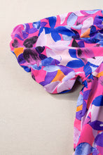 Load image into Gallery viewer, Purple Flower Print Short Puff Sleeve Ruffled Dress
