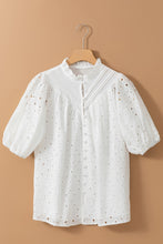 Load image into Gallery viewer, White Flower Embroidered Hollow-out Puff Sleeve Blouse
