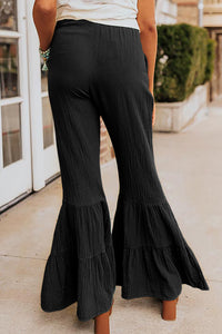 Black Ruffled Bell Bottom Pants