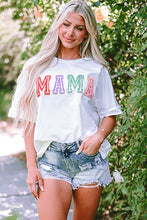 Load image into Gallery viewer, White MAMA Chenille Patched Crew Neck T Shirt
