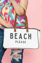 Load image into Gallery viewer, White BEACH PLEASE Print Large Canvas Tote Bag
