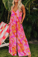 Load image into Gallery viewer, Pink Boho Abstract Print V Neck Wide Leg Jumpsuit
