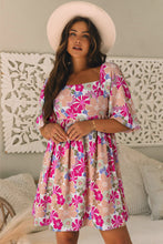 Load image into Gallery viewer, Rose Summer Floral Square Neck Puff Sleeve Babydoll Dress
