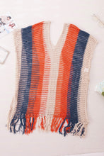 Load image into Gallery viewer, Multicolor Striped Tassel Crochet V Neck Beach Cover Up
