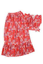 Load image into Gallery viewer, Red Floral Ruffled Crop Top and Maxi Skirt Set
