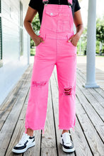 Load image into Gallery viewer, Pink Distressed Denim Overall
