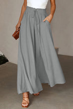 Load image into Gallery viewer, Gray Drawstring Smocked High Waist Wide Leg Pants
