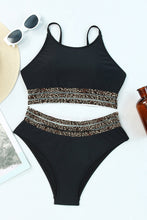 Load image into Gallery viewer, Black Rose Leopard Mesh Trim 2pcs Bikini Swimsuit
