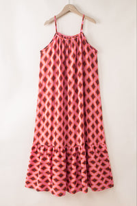 Red Geometric Print Maxi Dress