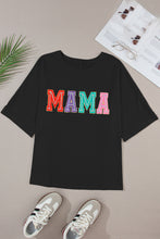 Load image into Gallery viewer, Black MAMA Chenille Patched Crew Neck T Shirt
