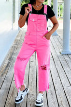 Load image into Gallery viewer, Pink Distressed Denim Overall
