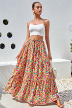 Load image into Gallery viewer, Yellow Boho Floral Print Tiered Long Skirt
