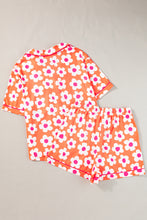 Load image into Gallery viewer, Orange Flower Print Short Sleeve Shirt Pajamas Set
