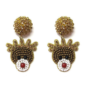 Seed Bead Gold Reindeer Drop Earrings