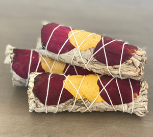 White Sage w/ Dried Rose Petals Smudge Stick
